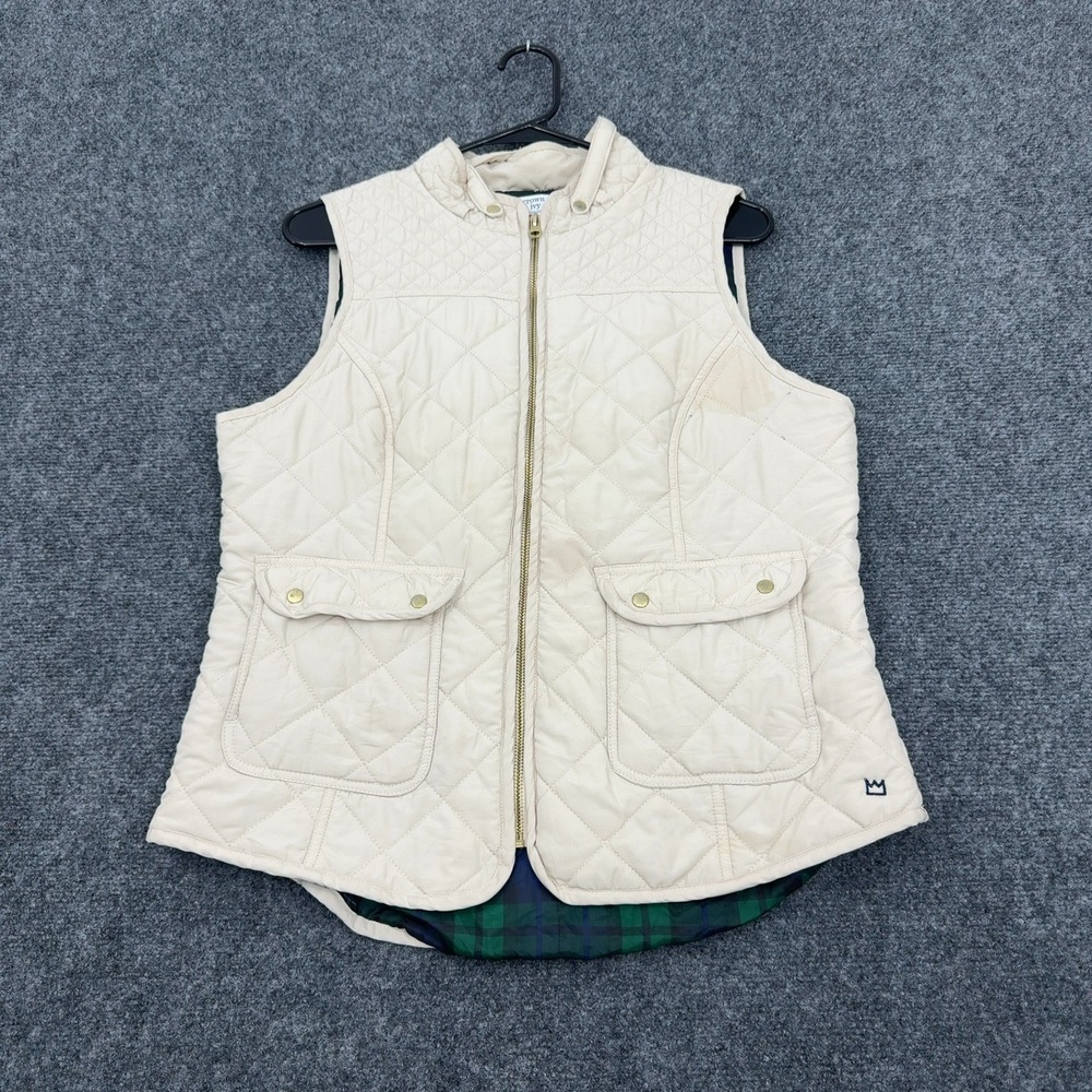 Crown & Ivy Vest Womens L Beige Polyester Quilted Preppy